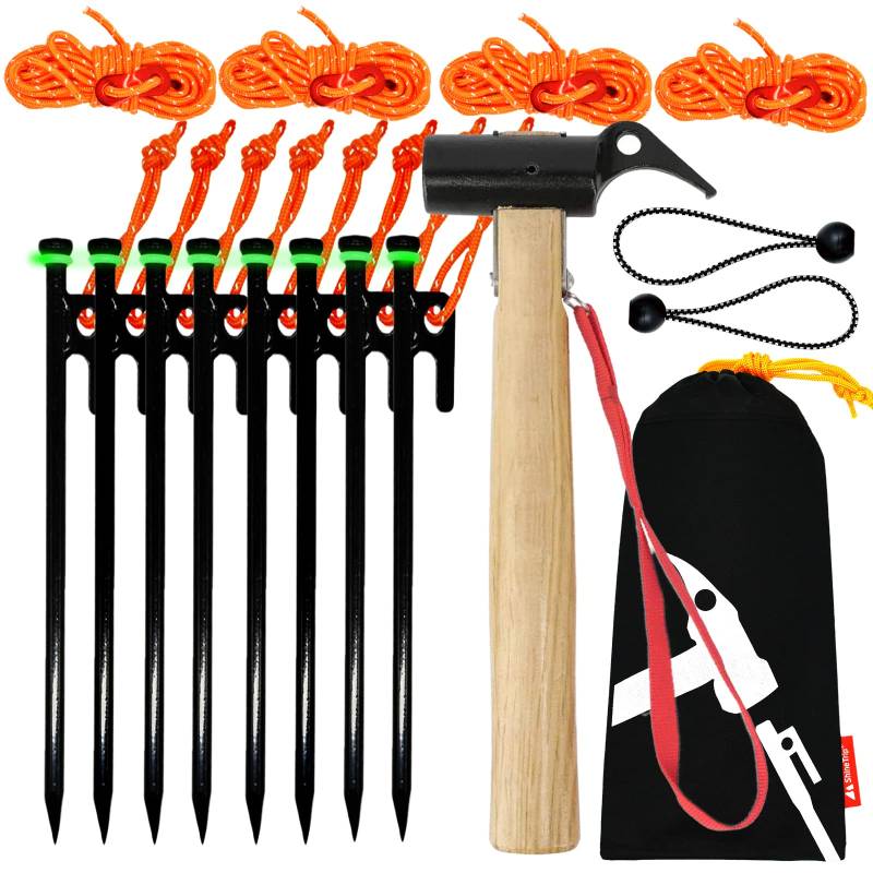 verstärkte Schmiedeheringe Hammerheringe 20cm x 8 x 8 Stück 1 Aufbewahrungstasche Zeltleine 4m x 4m 4 Stück Camping Leuchtringe 8 Stück Gummibänder 2 Stück von Joom DACH