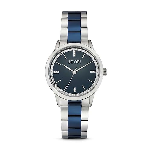 Joop! Armbanduhr Damen Quarzuhr Analog, mit Edelstahl Armband, Blau, 5 bar Wasserdicht, End of Life System, Kommt in Uhren Geschenk Box, 2035050 von Joop!