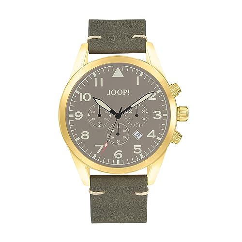 Joop! Armbanduhr Herren Chronograph Analog, mit Leder Armband, Gold, 10 bar Wasserdicht, Kommt in Uhren Geschenk Box, 2036615 von Joop!