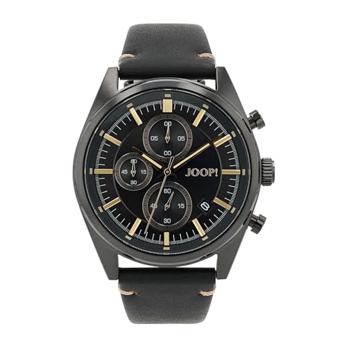 JOOP! Armbanduhr Herren Chronograph Analog, mit Leder Armband, Schwarz, 10 bar Wasserdicht, Kommt in Uhren Geschenk Box, 2034581 von Joop!
