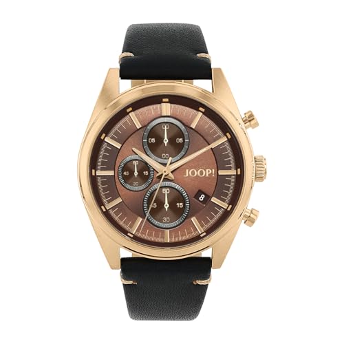 Joop! Armbanduhr Herren Chronograph analog, mit Leder Armband, Gold, 10 bar wasserfest, Kommt in Uhren Geschenk Box, 2034580 von Joop!