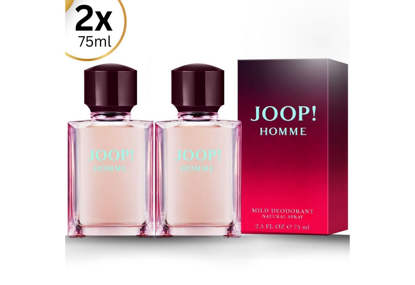 Joop! Deo-Spray JOOP HOMME Mild Deodorant 2x 75ml Natural Spray Parfüm Herren Parfum, blumig-holzig antitranspirant duftend erfrischend, 2-tlg., Set Duftspray Männerduft Duft Geschenk Deo Duft Herren Männer von Joop!