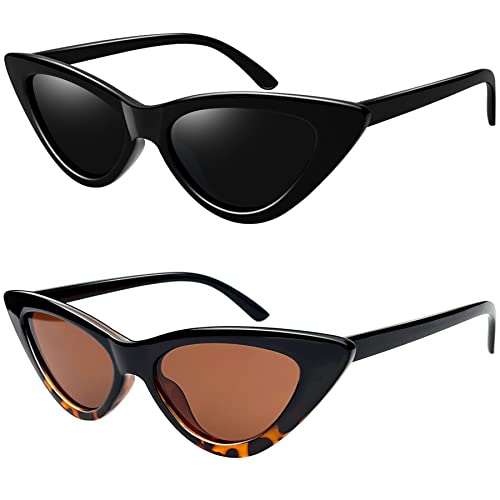 Joopin 90er Katzenauge Sonnenbrille Damen Polarisiert und Günstige Damen Sonnenbrille Braun UV400 Dreieck Brille Cateye Klassisch Doppelpack (Schwarz und Leopard) von Joopin
