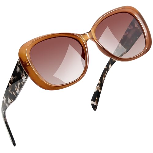 Joopin Acetat Polarisierte Damen Sonnenbrille Cat-Eye Große Trendy TR90 Oversize Sonnenbrille Schmetterling Elegante Brille UV400 zum Fahren und Reisen (Braun Hellrosa) von Joopin