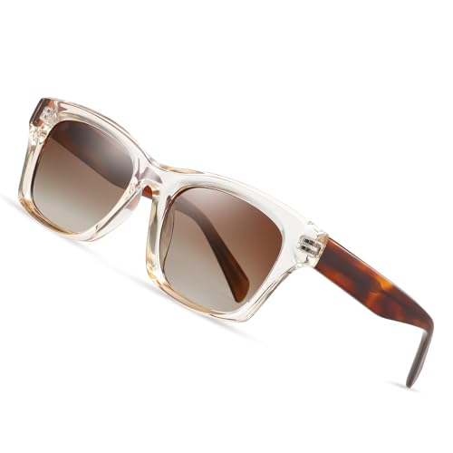 Joopin Acetat Quadratische Sonnenbrille Damen Elegant Groß Polarisierte Sonnenbrille Damen Eckige Retro Chunky UV400 TR90 Cosplay Party Brille zum Reisen (Hellbraun) von Joopin