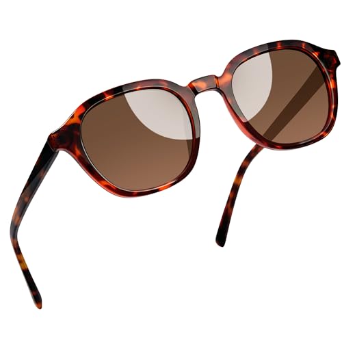 Joopin Acetat Quadratische Sonnenbrille Damen Rund Polarisiert Vintage Sonnenbrille Herren Rund Unisex UV400 TR90 zum Fahren Tourismus(Retro Braun) von Joopin