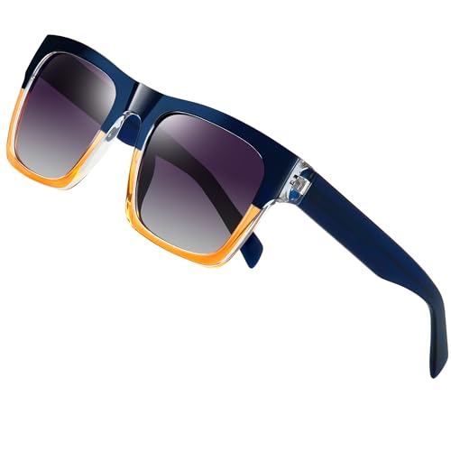 Joopin Rechteckige Große Sonnenbrille Herren Polarisiert Klassischer Damen Sonnenbrille Retro Brille TR90 Rahmen mit Acetat Bügel UV400 zum Fahren (Mode Blau-Grau) von Joopin