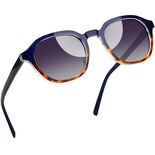 Joopin Acetat Runde Sonnenbrille Damen Quadrat Polarisiert Modische Vintage Sonnenbrille Herren Unisex TR90 Retro UV400 zum Fahren Tourismus(Blau-grau) von Joopin