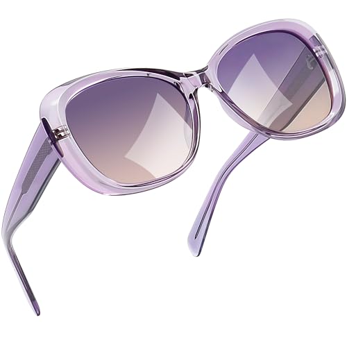 Joopin Oversize Sonnenbrille Damen Polarisiert Modische Cat-Eye Schmetterlingsform UV400 TR90 Chunky Acetat Brille Große Trendy zum Reisen und Fahren (Lila-Hellrosa) von Joopin