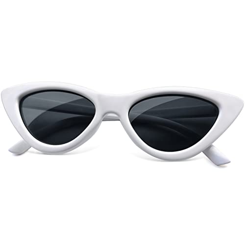 Joopin Klassische Cateye Sonnenbrille Damen Weiß und Polarisierte Sonnenbrille Damen Katzenauge UV400 90er Klassisch Retro Dreieck Party Brille Schmal(Weiß Schwarz) von Joopin