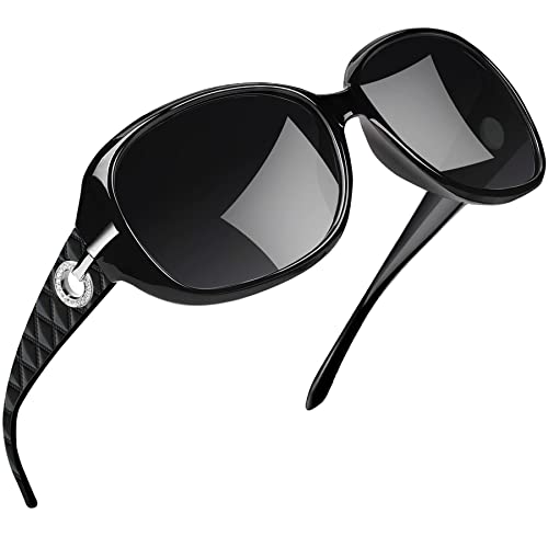 Joopin Schwarze Sonnenbrille Damen Polarisiert und Damen Sonnenbrille Elegant UV400 Retro Übergroß Klassisch Vintage Brille mit Großer Rahmen (Schwarz) von Joopin