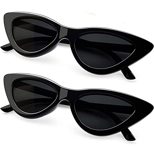Joopin Cateye Sonnenbrille Damen 90er Schmal Klassische Damen Sonnenbrille Schwarz Vintage Polarisierte Sonnenbrille Katzenauge Brille Dreieck Doppelpack (Schwarz Gläser) von Joopin
