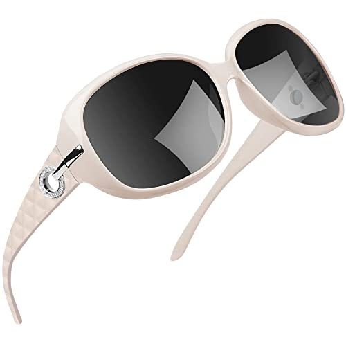 Joopin Weiße Sonnenbrille Damen Groß und Klassische Polarisierte Sonnenbrille UV400 Vintage mit XL Übergroßer Rahmen (Elegant Beige) von Joopin