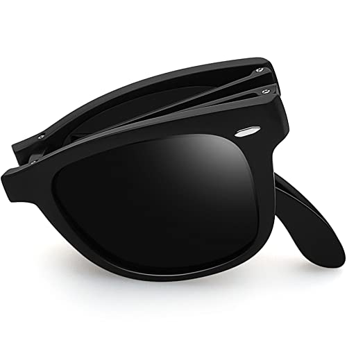 Joopin Faltbare Sonnenbrille Herren Schwarz Polarisiert und Leicht Rechteckige Faltbrille Damen Klassische Unisex Retro Sonnenbrille Tragbar UV400 (Retro Matt-schwarz) von Joopin