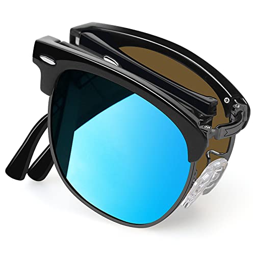 Joopin Faltbare Vintage Sonnenbrille Halbrahmen Herren Verspiegelte Blau Polarisiert Sonnenbrille Damen Retro UV400 Faltbrille (Verspiegelte Blau Faltbare) Joopin Faltbare Vintage Sonnenbrille Halbrahmen Herren Verspiegelte Blau Polarisiert Sonnenbrille Damen Retro UV400 Faltbrille (Verspiegelte Blau Faltbare) von Joopin