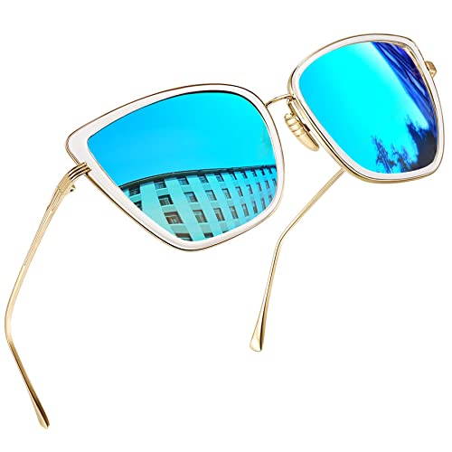 Joopin Große Katzenaugen Sonnenbrille Damen XL und Cat-eye Sonnenbrille Damen Blau Gläser Verspiegelt 2025 UV400 Retro Brille (Verspiegelt Blau) von Joopin