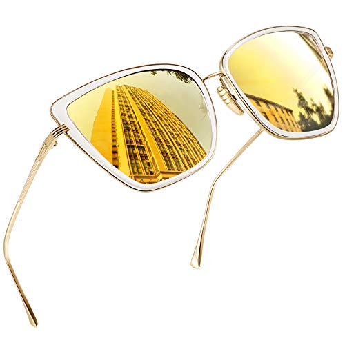 Joopin Große Katzenaugen Sonnenbrille Verspiegelt Gold und Elegante Sonnenbrille Damen Retro UV400 XL Brille Bräunlich Gelb (Verspiegelt Gold) von Joopin