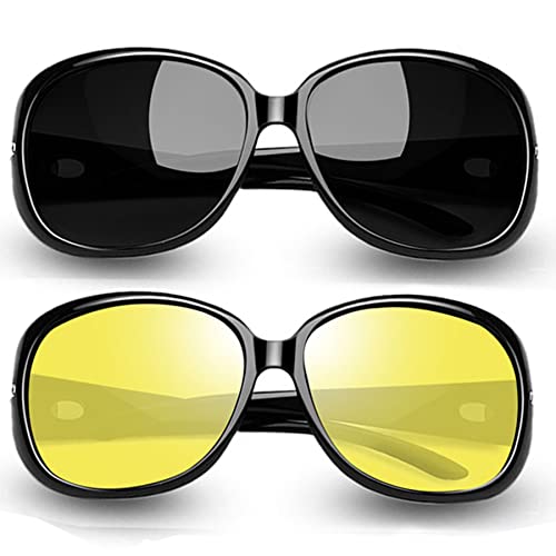 Joopin 2 Stücke Große Brille Damen Nachtfahrbrille Gelb zum Autofahrer und Elegante Sonnenbrille Damen Schwarz Klassisch und 2025 Übergroß UV400 (Voll Schwarz und Gelb) von Joopin