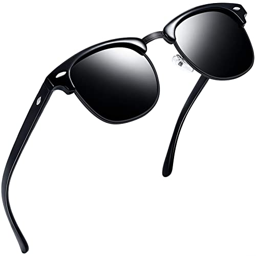 Joopin Schwarze Sonnenbrille Halbrahmen Herren Retro Vintage Sonnenbrille Damen Polarisiert und Brille UV400 Sunglasses für Fahren und Tourismus (Voll Schwarz) von Joopin