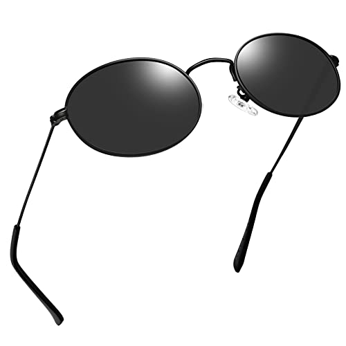 Joopin Sonnenbrille Herren Oval Steampunk Brille Schwarz und Sonnenbrillen Rund Damen Vintage Retro Hippie Sonnenbrille Klassische Unisex mit Metallrahmen(Schwarz) von Joopin