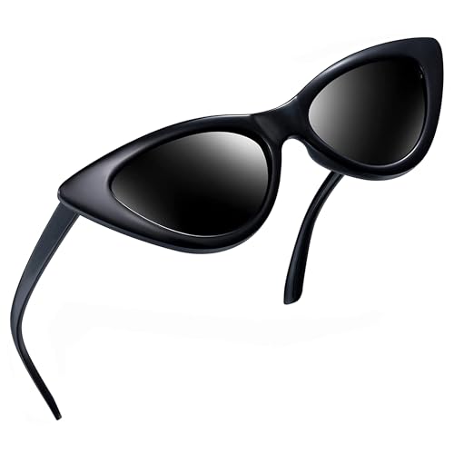 Joopin Klassische Cateye Sonnenbrille Damen Schwarz und Polarisierte Damen Sonnenbrille Katzenauge Schmal UV400 Vintage 90er Cat Eye Retro Dreieck Brille (Schwarz) von Joopin