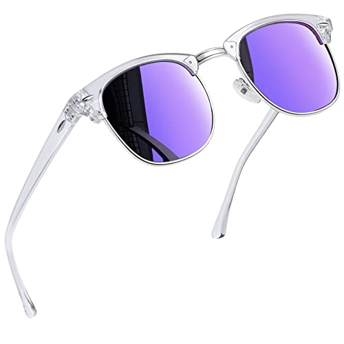 Joopin Klassische Halbrahmen Sonnenbrille Damen Polarisiert Verspiegelte Lila und Sonnenbrille Herren Vintage UV400 Brille (Verspiegelte Lila) von Joopin