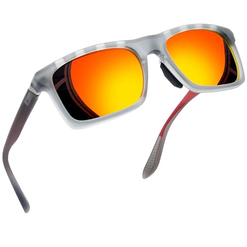 Joopin Klassische Rechteckige Sonnenbrille Herren Orange Rot Unisex Polarisierte Sonnenbrille Damen Verspiegelt UV400 Retro zum Fahren Wandern Reisen (Spiegele Orange) von Joopin