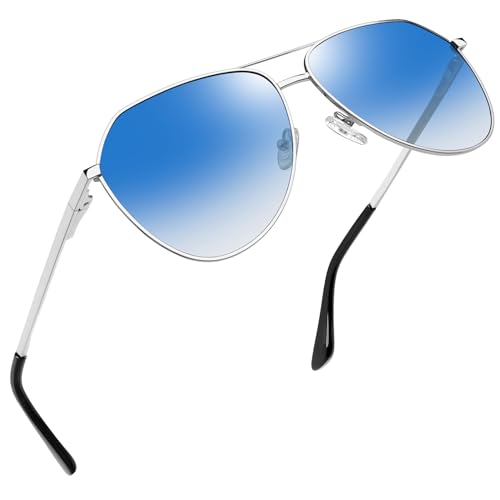 Joopin Klassische Sonnenbrille Damen Groß mit Metallrahmen Retro Sonnenbrille Herren Blau Polarisiert Sportbrille UV400 Sunglasses Unisex für Fahren (Mode Blau) von Joopin