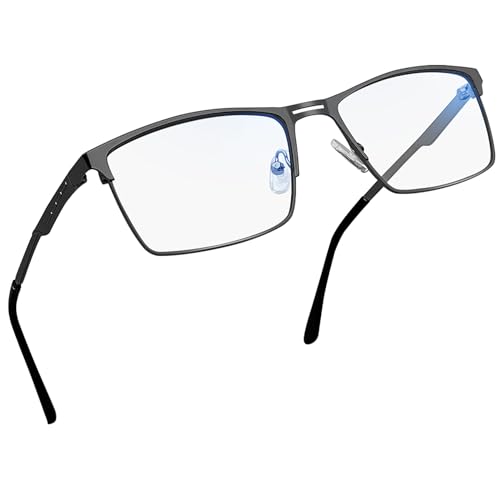 Joopin Klassische Blaulichtfilter Brille Herren Ohne Stärke und Gaming Computerbrille Blaulicht Brille Damen Blue Light Glasses for PC and TV mit Metallrahmen (Grau) von Joopin