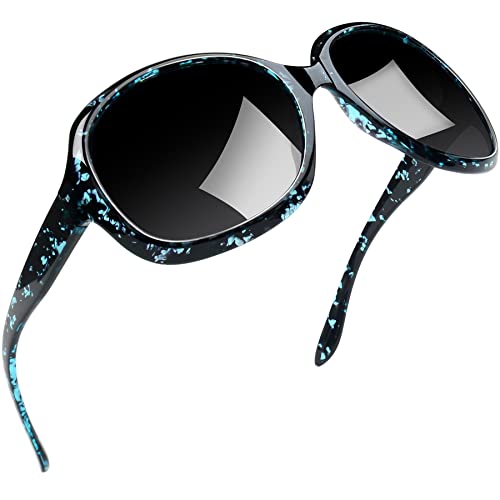 Joopin Extra Große Moderne Sonnenbrille Damen Polarisiert Vintage Klassische Dunkle Sonnenbrille Frauen Retro UV400 Mode Übergroß für Fahren und Reisen (Blauer Leopardenrahmen) von Joopin