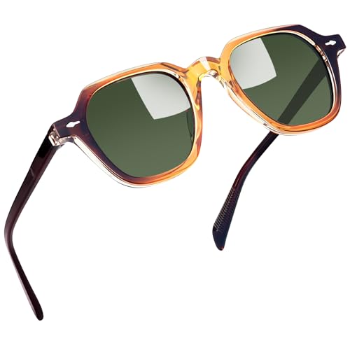Joopin Modische Acetate Sonnenbrille Damen Rund Polarisierte Quadratische Herren Sonnenbrille Rund TR90 Brille UV400 Unisex zum Tourismus(G15 Grün) von Joopin