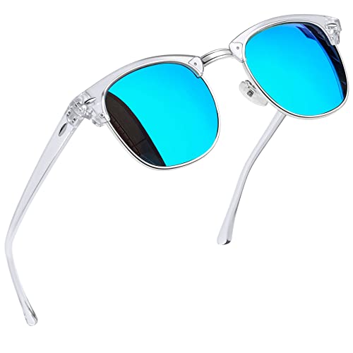 Joopin Halbrahmen Sonnenbrille Herren Blau Verspiegelte Polarisierte Sonnenbrille und Klassische Sonnenbrille Damen Vintage UV400 (Verspiegelte Blau) von Joopin