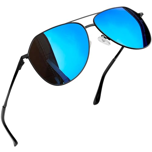 Joopin Retro Herren Sonnenbrille Blau Verspiegelt Große Metallrahmen Polarisierte Sonnenbrille Damen Moderne Gespiegelte Brille Klassisch Unisex Für Autofahren (Blau Verspiegelte) von Joopin