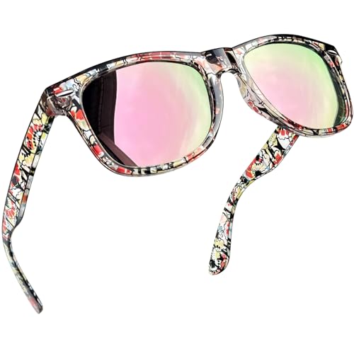 Joopin Polarisierte Sonnenbrille Damen UV400 Unisex Bunt Spiegel Rechteckige Sonnenbrille Retro für Fahren und Tourismus (Bunt Rosa Verspiegelt) von Joopin