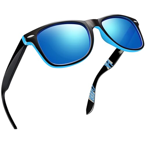 Joopin Rechteckige Polarisierte Sonnenbrille Herren Blau Retro UV400 Unisex Sonnenbrille Damen Spiegel zum Fahren Wandern (Schwarz Verspiegelt Blau) von Joopin
