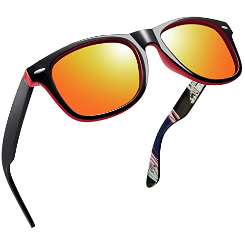 Joopin Polarisierte Sonnenbrille Damen Orange Rot UV400 Unisex Spiegel Retro Rechteckige Sonnenbrille Herren zum Fahren Wandern Schwarz (Verspiegelt Lavarot) von Joopin