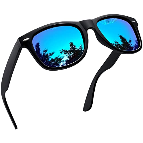 Joopin Klassische Rechteckige Sonnenbrille Herren Blau Verspiegelt und Vintage Herren Sonnenbrille Damen Polarisiert UV400 Spiegel für Fahren und Tourismus (Blau Schwarz) von Joopin