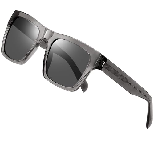 Joopin Rechteckige Sonnenbrille Herren Groß Retro und Polarisierte Sonnenbrille Sport Klassische Brille Grau TR90 Rahmen mit Acetat Bügel UV400 für Fahren (Hellgrau) von Joopin