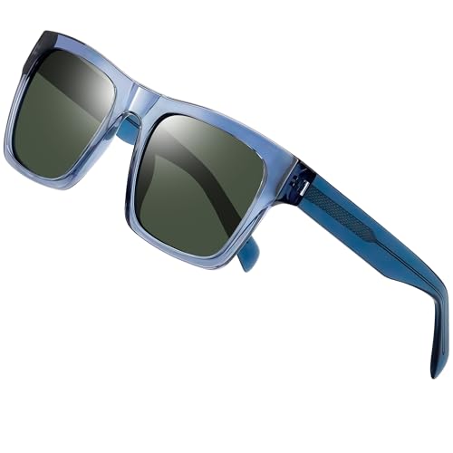 Joopin Rechteckige Klassiche Sonnenbrille Herren Groß Sport und TR90 Polarisierte Sonnenbrille Vintage Acetat Bügel UV400-Schutz für Fahren (Blau-G15) von Joopin