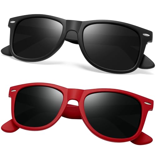 Joopin 2 Pack Rechteckige Sonnenbrille Herren Polarisiert Schwarz UV400 Unisex Retro Vintage Sonnenbrille Damen Rot 2 Paar für Fahren und Tourismus (Schwarz und Rot Grau) von Joopin
