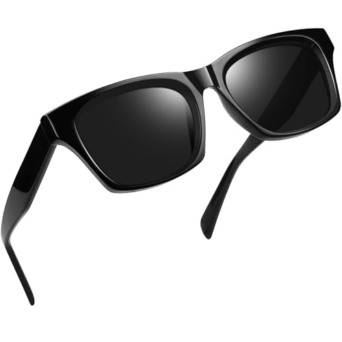 Joopin Retro Acetat Eckige Sonnenbrille Damen Polarisiert Schwarz und 80er Vintage Brille Groß Quadratische Trendy Chunky TR90 Cosplay Party UV400 zum Fahren (Schwarz) von Joopin