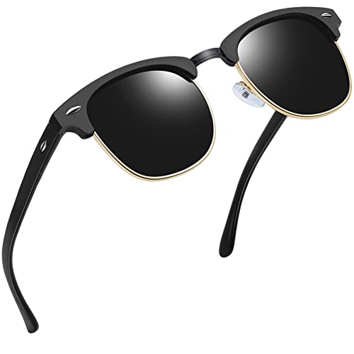 Joopin Retro Halbrahmen Sonnenbrille Herren Schwarze Polarisierte Brille und Vintage Sonnenbrille Damen UV400 für Fahren und Tourismus (Matt Schwarz) von Joopin