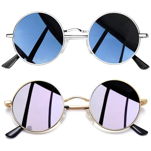 Joopin Retro Runde Sonnenbrille Herren Vintage Schwarz Polarisierte Sonnenbrille Rund Damen Violett 2 Pack (Silber Schwarz und Gold Violett) Joopin Retro Runde Sonnenbrille Herren Vintage Schwarz Polarisierte Sonnenbrille Rund Damen Violett 2 Pack (Silber Schwarz und Gold Violett) von Joopin
