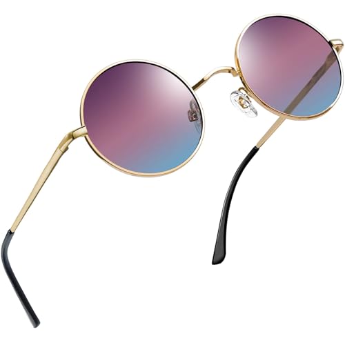 Joopin Retro Sonnenbrille Rund Herren UV400 und Polarisierte Runde Sonnenbrille Damen Steampunk Hippie Brille Klassische mit Metallrahmen (Braun-Blaue) von Joopin