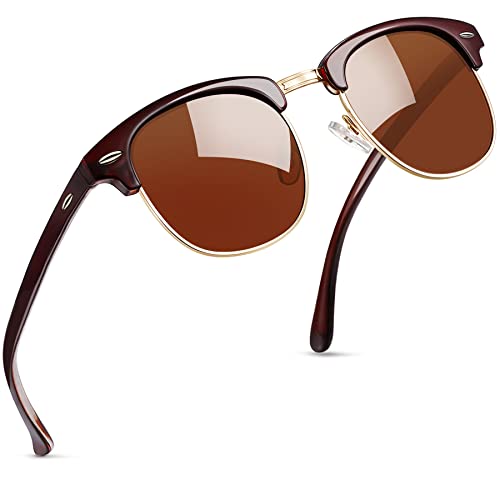 Joopin Retro Halbrahmen Sonnenbrille Herren Braun Polarisierte Sonnenbrille Herren und Sonnenbrille Damen Vintage UV400 Brille für Fahren und Tourismus(Braun Verlauf) von Joopin