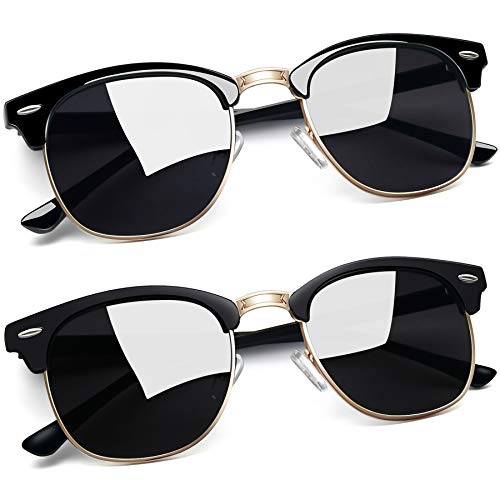 Joopin Klassischer Halbrahmen Sonnenbrille Herren Polarisiert 2 Pack und Retro Zwei Sonnenbrillen Damen Vintage Moderne Brille (Matt Schwarz und Glänzend Schwarz) von Joopin
