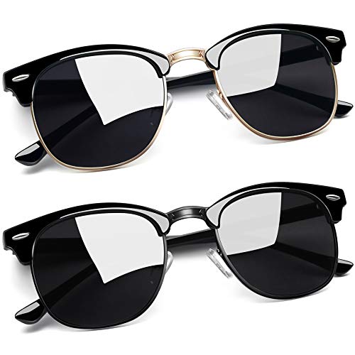 Joopin Sonnenbrille Herren Halbrahmen Polarisiert Set Dunkel und Vintage Sonnenbrille Damen Klassische (Voll Schwarz und Glänzend Schwarz) von Joopin