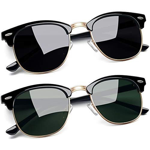 Joopin Halbrahmen Polarisierte Sonnenbrille Herren Retro Zwei Sonnenbrille Damen Grün G15 UV400 Brille Klassisch (Schwarz G15 und Glänzend Schwarz) von Joopin