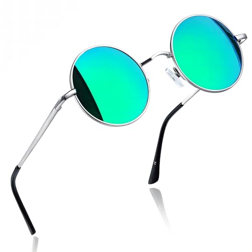 Joopin Retro Sonnenbrille Runde Grün Verspiegelte und Polarisierte Sonnenbrille Herren Rund UV400 Damen Sonnenbrille Hippie für Cosplay (Grün Verspiegelt) von Joopin