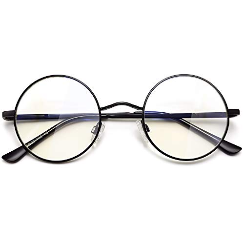 Joopin Runde Blaulichtbrille Damen und Blaulichtfilter Brille Herren Computerbrille PC Blaufilter Gaming Bluelight Filter mit Metallrahmen (Schwarz) von Joopin